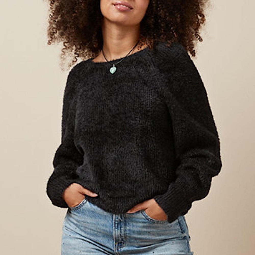 American Eagle Twist-Back Eyelash-Knit Sweater Black NWOT